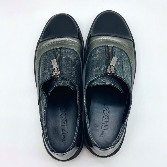 The Flexx Metallic Black Zip Front Slip On Sneakers Size 8.5 - Picture 4 of 10